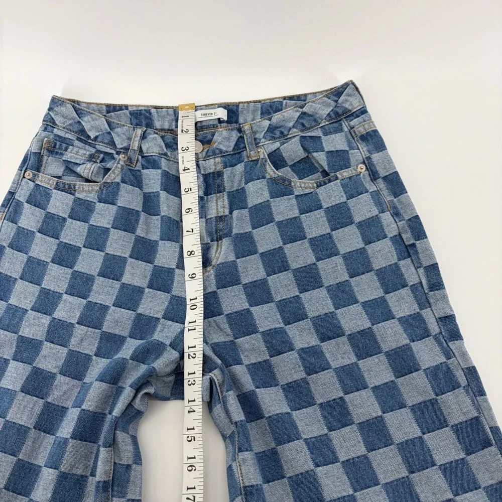 Forever 21 Womens 28 Blue Checkerboard Straight Leg High Rise‎ Denim Jeans
